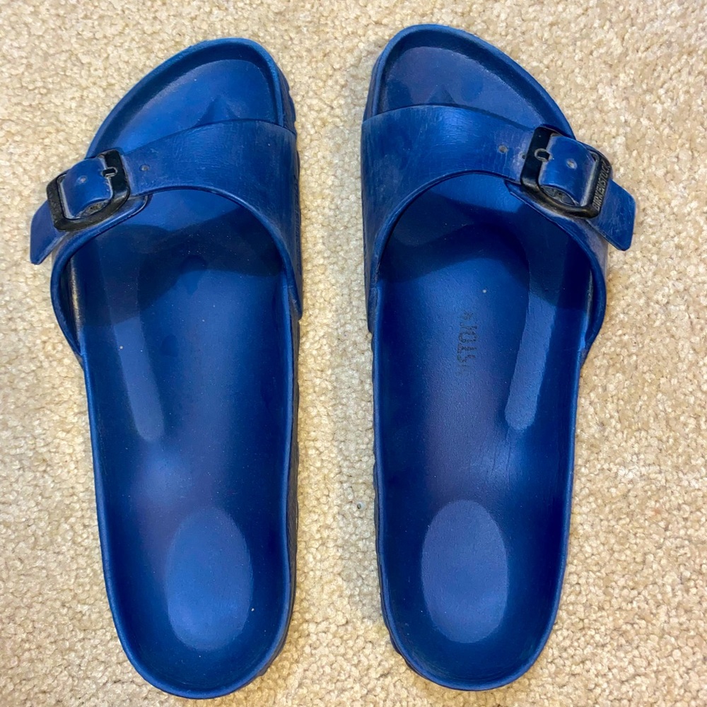 Blue Birkenstock slides